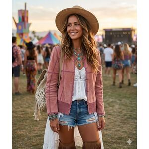 Festival Leather Western Cowgirl Cottage Boho Crochet Jacket